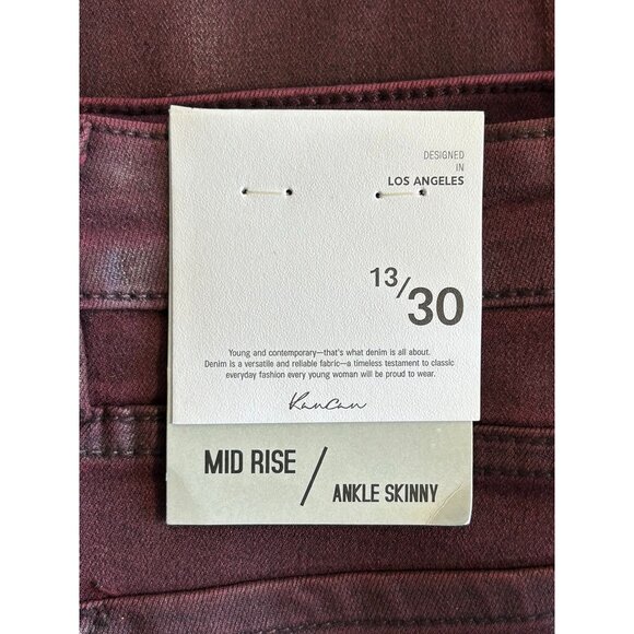 KanCan Mid Rise Coated Denim Ankle Skinny Jeans in Burgundy - Sz 13/30 - NWT - Picture 7 of 9